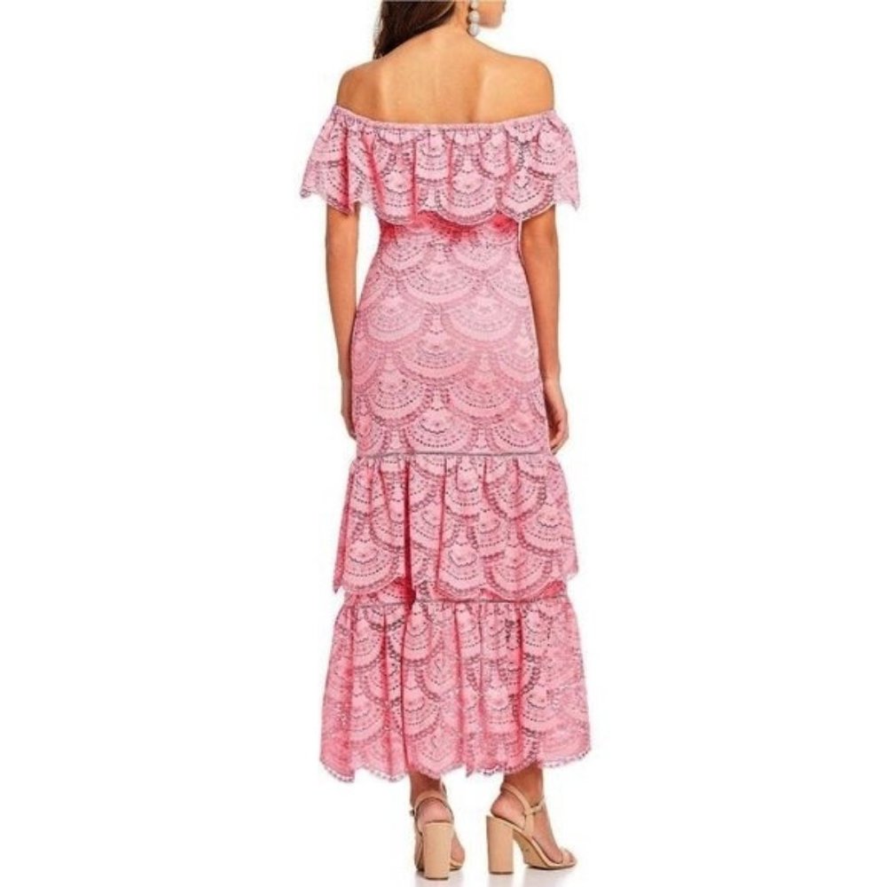 New Gianni Bini Laney Tier Pink Lace Maxi Dress XS